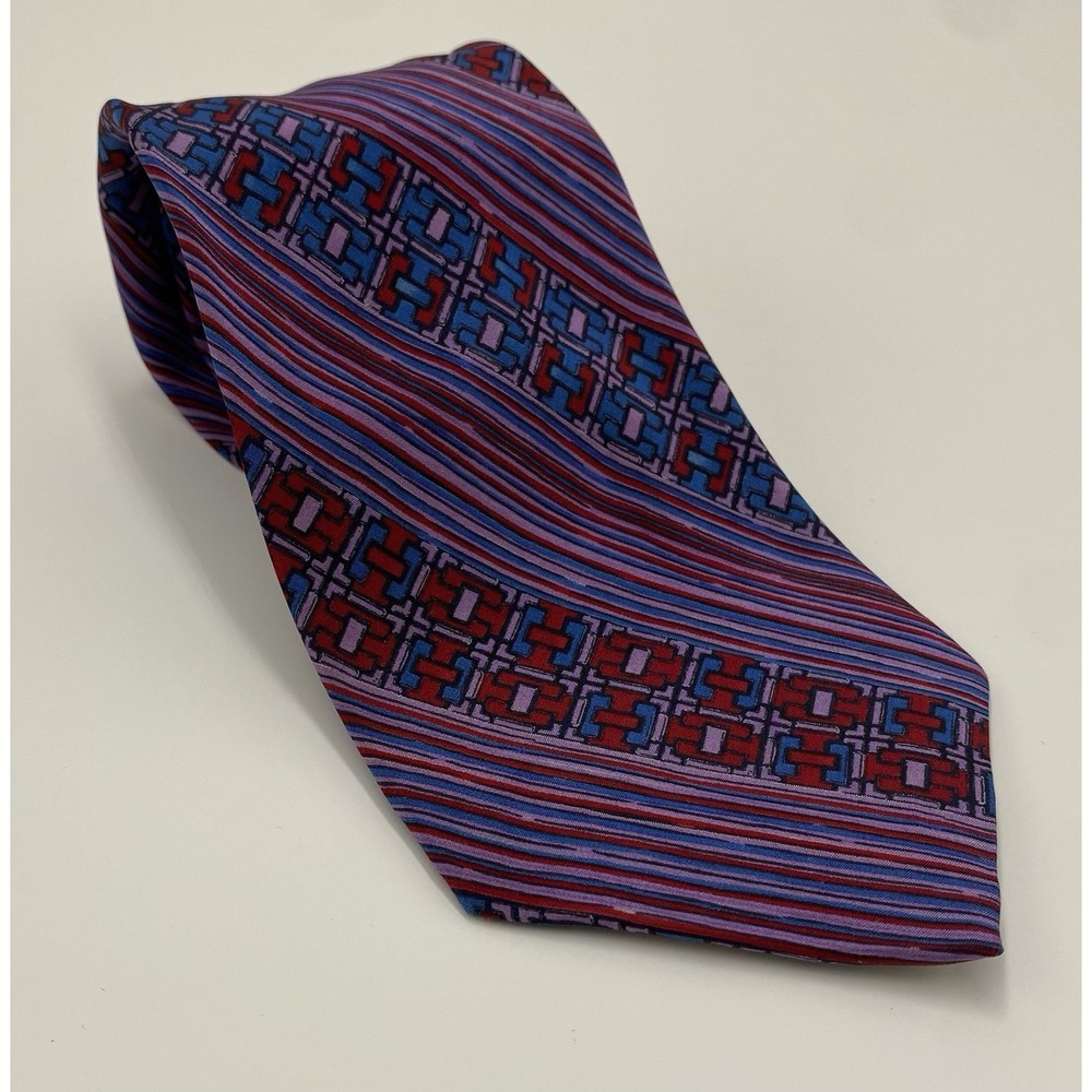 Missoni Men's 100% Silk Patterned Neck Tie Purple Red Blue